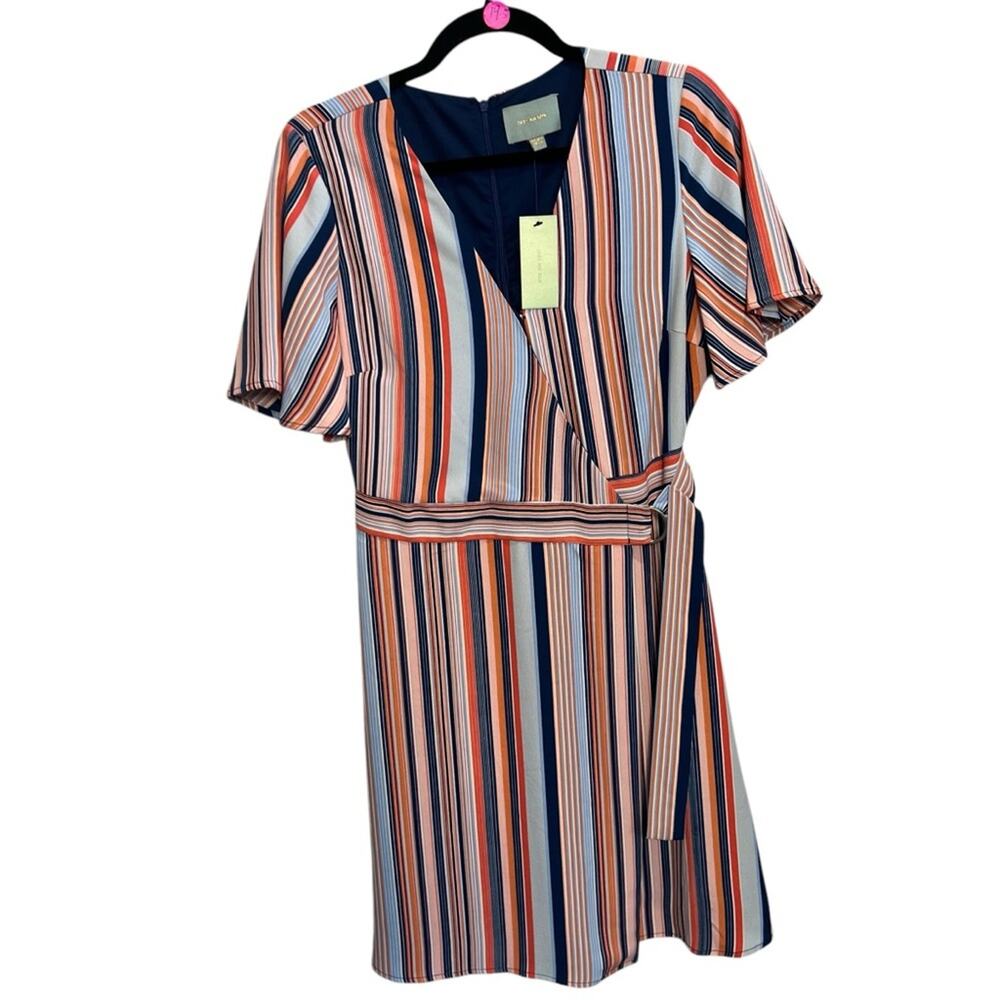 NWT ANTHROPOLOGIE Skies are Blue striped faux wrap dress